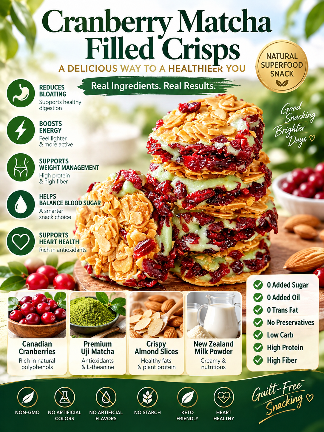 Healthy Natural Snack🌿Cranberry Matcha Crisps-Joy