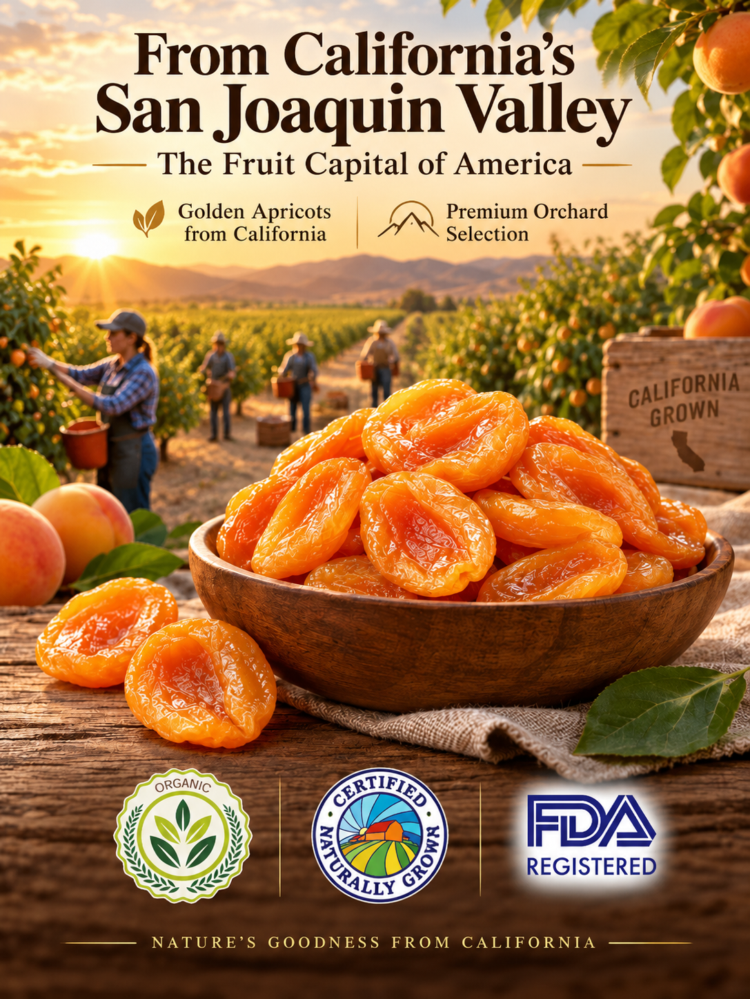 San Joaquin Valley, California—100% Natural Dried Apricots-Joy