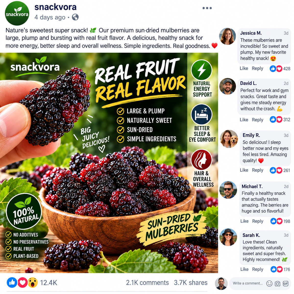 🌞 Premium Sun-Dried Black Mulberries – Large, Plump & Naturally Sweet 🍇-Yana
