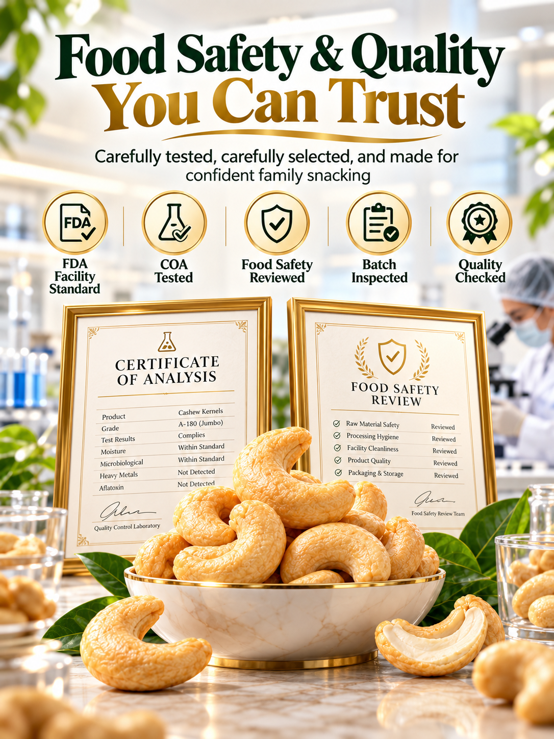 Premium Sri Lankan Golden A-180 Jumbo Cashews – Extra Large, Rich & Buttery, Perfectly Roasted-yana