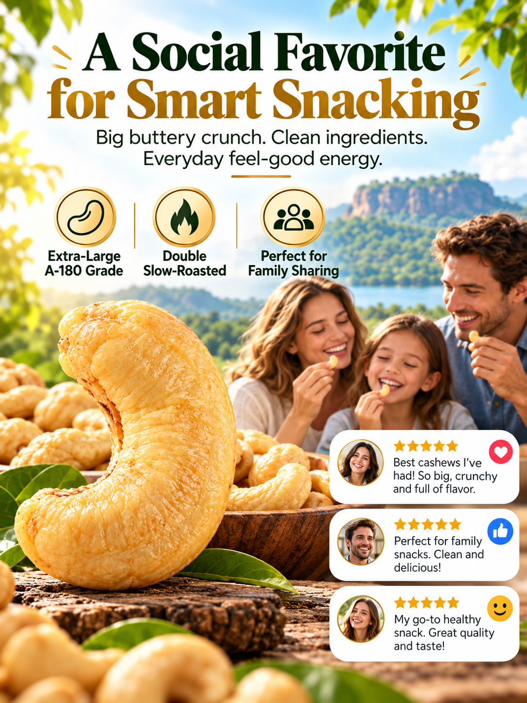 Premium Sri Lankan Golden A-180 Jumbo Cashews – Extra Large, Rich & Buttery, Perfectly Roasted-yana