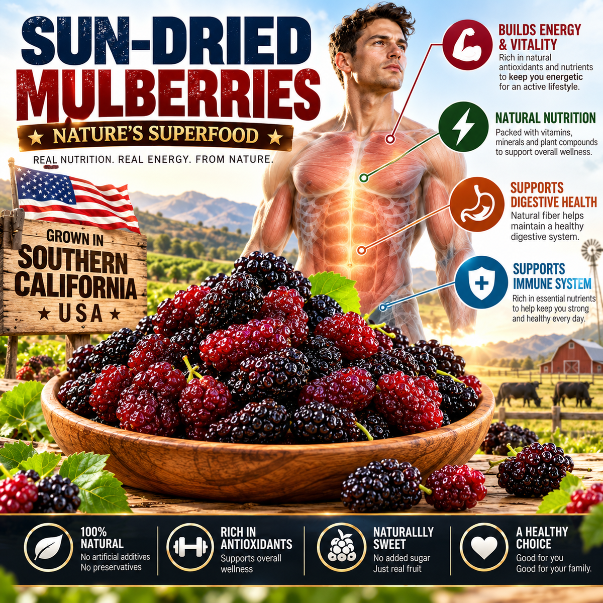 🌞 Premium Sun-Dried Black Mulberries – Large, Plump & Naturally Sweet 🍇-Yana