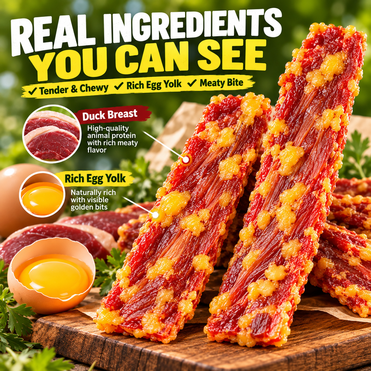 🐶 Premium Duck & Egg Yolk Jerky Strips – Tender & Chewy, Protein-Rich Dog Treats for Happy Tails 🦆🥚-Yana