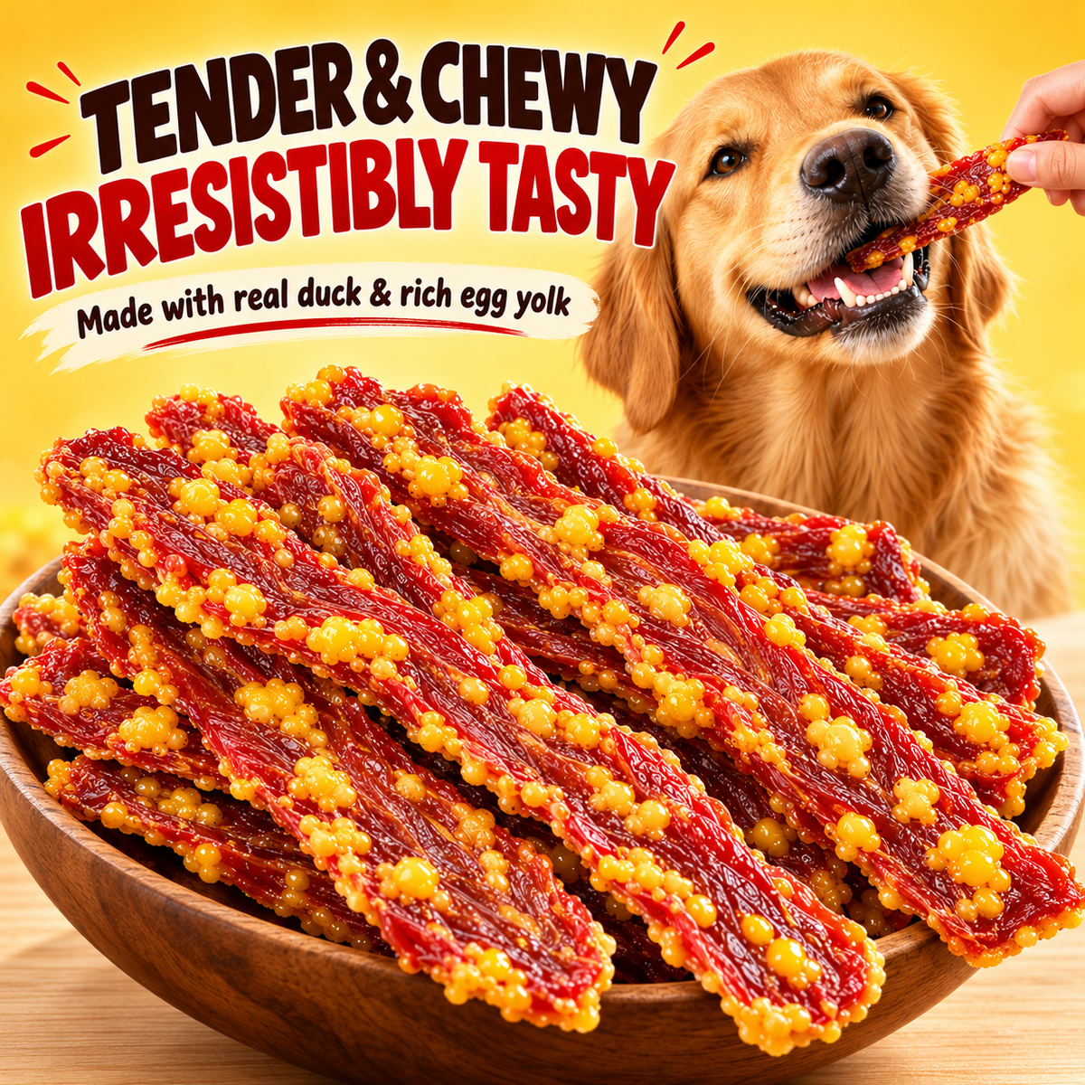 🐶 Premium Duck & Egg Yolk Jerky Strips – Tender & Chewy, Protein-Rich Dog Treats for Happy Tails 🦆🥚-Yana