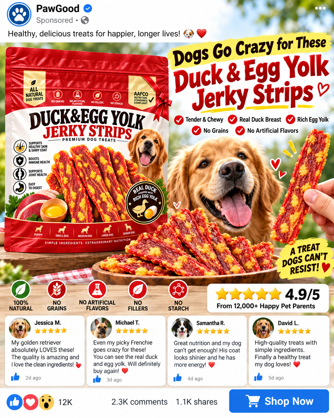 🐶 Premium Duck & Egg Yolk Jerky Strips – Tender & Chewy, Protein-Rich Dog Treats for Happy Tails 🦆🥚-Yana