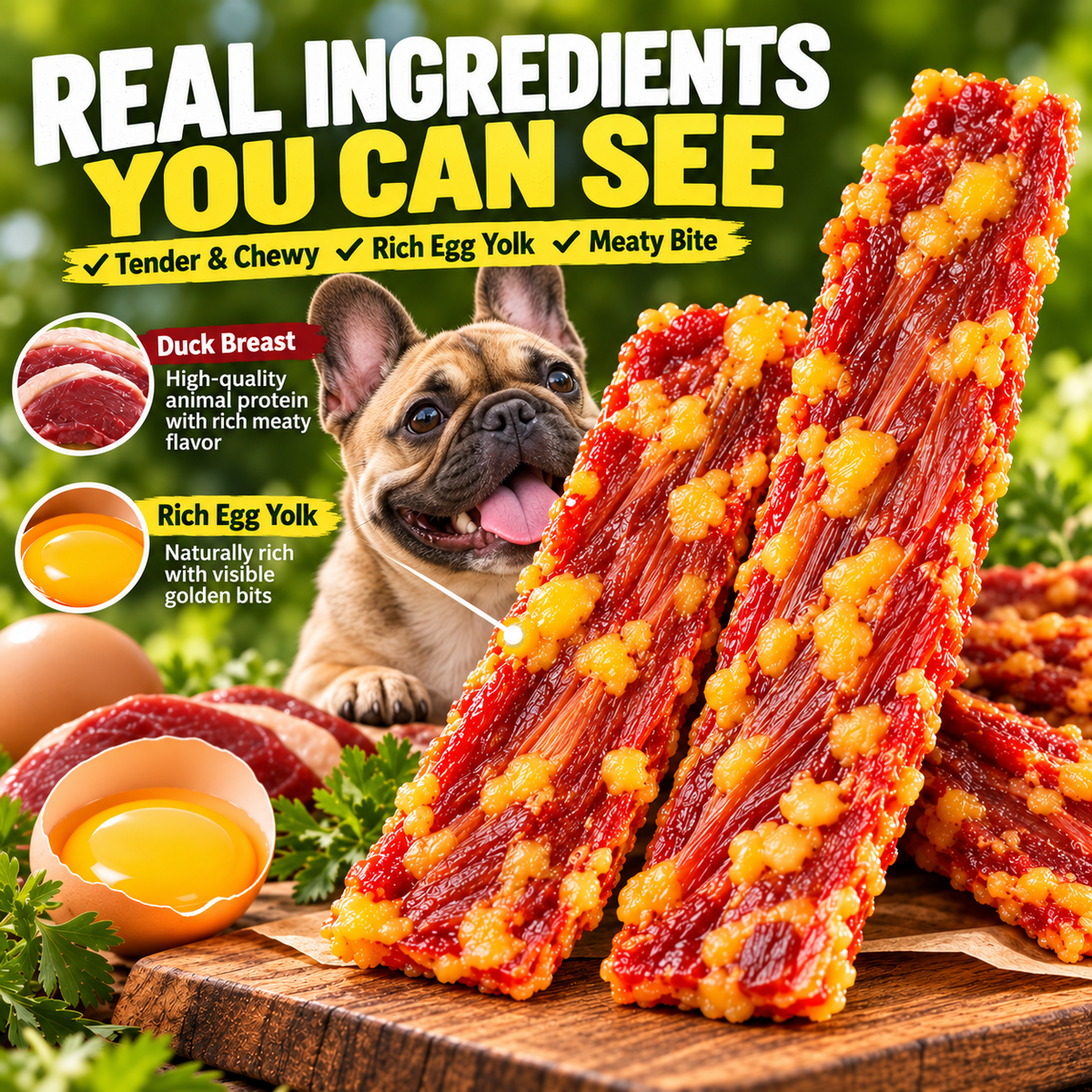🐶 Premium Duck & Egg Yolk Jerky Strips – Tender & Chewy, Protein-Rich Dog Treats for Happy Tails 🦆🥚-Yana